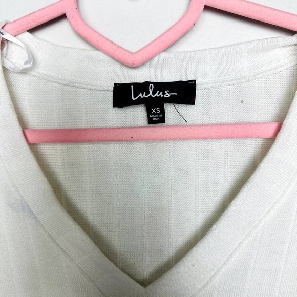 Lulus NWOT Wide Rib V-Neck Dropped Sleeve Oversized Cropped Top White Size XS - Picture 7 of 12